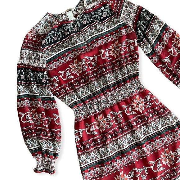 H&M Conscious Burgundy Floral Chiffon Maxi Dress - Picture 3 of 8